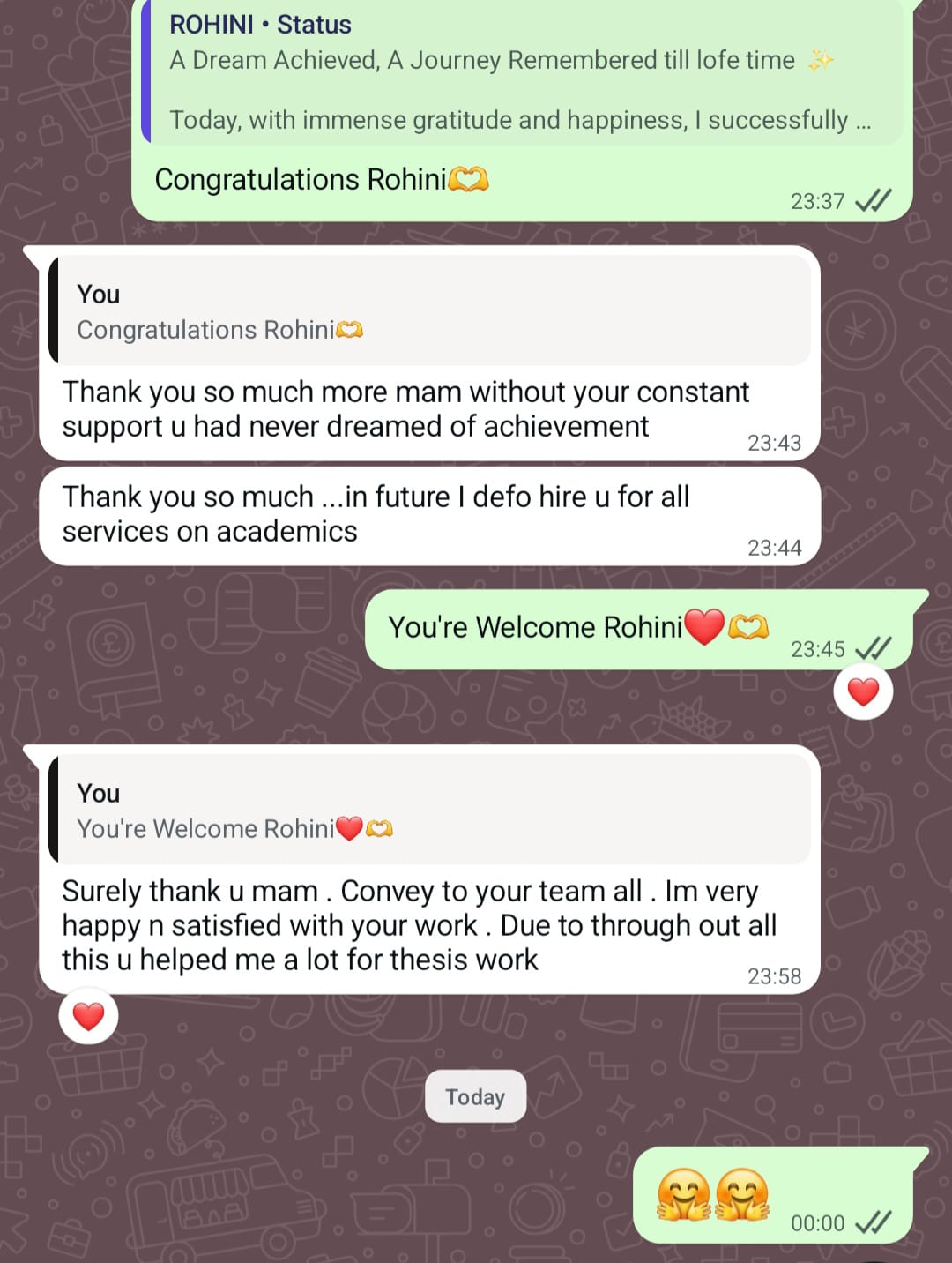 Student conversation after successfully completing thesis work